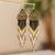 Long beaded waterfall earrings, 'Huichol Chevron in Gold' - Beaded Long Dangle Earrings from Mexico (image 2) thumbail
