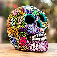 Ceramic sculpture, 'Death is Not the End' - Multicolored Ceramic Skull Sculpture from Mexico