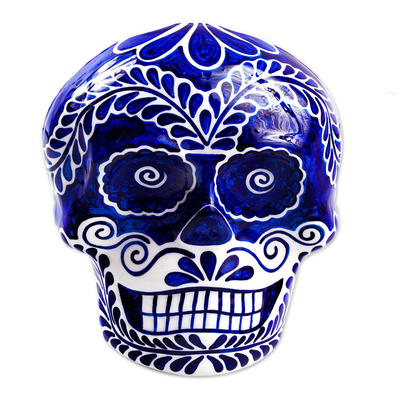 Cobalt Blue Ceramic Skull Mask