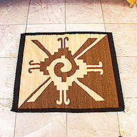 Wool area rug, 'Hunab Ku' (2x2) - Maya Motif Wool Area Rug (2x2)