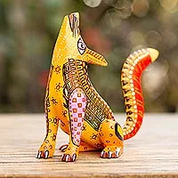 Alebrije-Skulptur aus Holz, „Wilder Wolf“ – handbemalter Holzwolf Alebrije