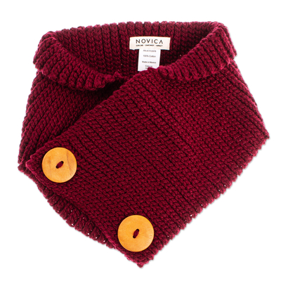 Cotton blend neck warmer, 'Wine Warmth' - Hand Crocheted Wine Red Neck Warmer