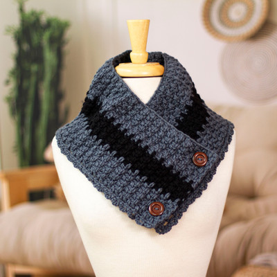 Cotton blend neck warmer, 'Flint Comfort' - Flint Grey and Onyx Black Knit Cotton Blend Neck Warmer