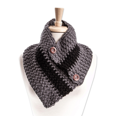 Cotton blend neck warmer, 'Flint Comfort' - Grey and Black Neck Warmer from Mexico