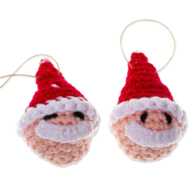 Gehäkelte ornamente, (paar) - handgehäkelte weihnachtsmann-kopfornamente (paar)