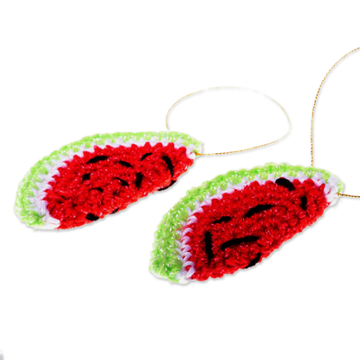 Gehäkelte Ornamente, (Paar) - Kunsthandwerklich gefertigte Wassermelonenornamente (Paar)