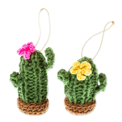 Artisan Crafted Crocheted Cactus Ornaments (Pair)