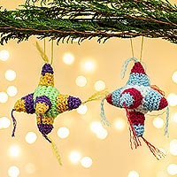 Crocheted ornaments, 'Piñata Fun' (pair) - Multicolored Crocheted Piñata Ornaments (Pair)
