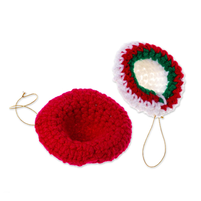 Crocheted ornaments, 'Holiday Sombreros' (pair) - Hand Crocheted Sombrero Christmas Ornaments (Pair)