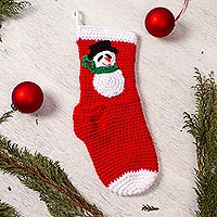 Snowman-Motif Crocheted Christmas Stocking,'Snowman Cheer'
