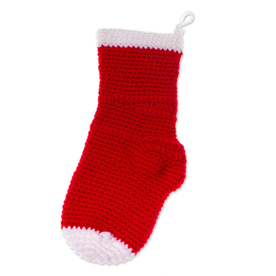 Crocheted Christmas stocking, 'Snowman Cheer' - Snowman-Motif Crocheted Christmas Stocking