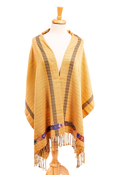 Cotton shawl, Golden Brown Garden
