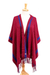 Cotton shawl, 'Cherry Sapphire' - Modern Maya Handwoven Blue Tim Red Cotton Shawl (image 2a) thumbail