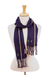 Cotton scarf, 'Ancient Continuity' - Dark Blue Fringed Cotton Scarf (image 2a) thumbail