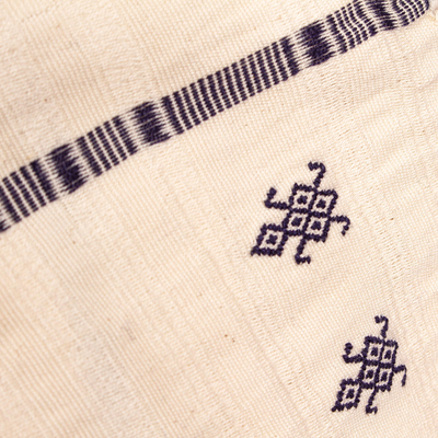 Bufanda de algodón, 'Ancient Integrity' - Bufanda de algodón telar a mano en marfil y azul