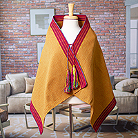 Cotton capelet, 'Bold Ginger' - All Cotton Hand Woven Shawl