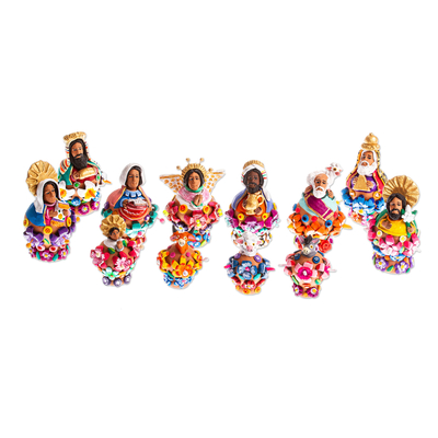 Ceramic nativity scene, 'Clay Pot Christmas' (12 pieces) - Colorful Mexican Ceramic Petite Nativity Scene (12 Pieces)