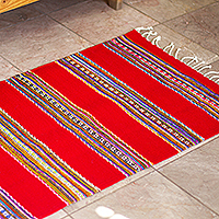 Zapotec wool rug, 'Crimson in Harmony' (2x3.5)