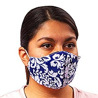 Featured review for Woven face masks, Cobalt Damask (pair)