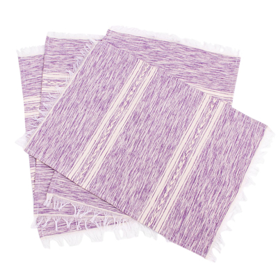 Manteles individuales de algodón, 'Inspiration in Lavender' (juego de 4) - Manteles individuales de algodón blanco y lavanda (juego de 4)