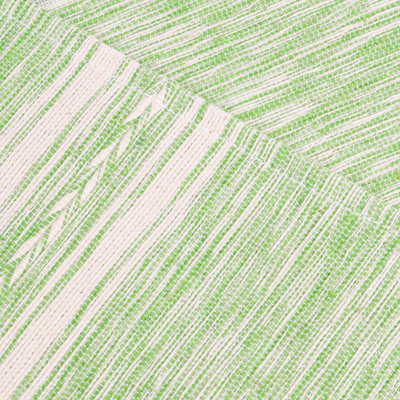 Baumwoll-Tischsets, 'Inspiration in Kiwi' (4er-Set) - Handgewebte Platzsets aus Baumwolle in Grün und Weiß (4er-Set)