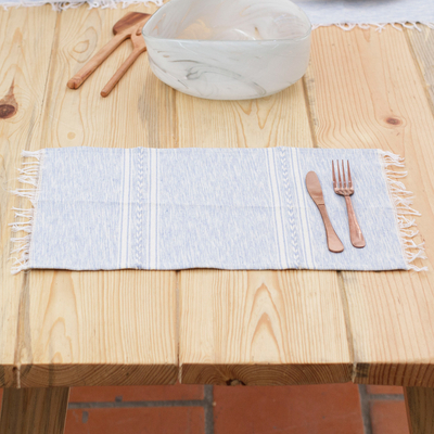 Cotton placemats, 'Inspiration in Turquoise' (set of 4) - Turquoise and White Placemats from Mexico (Set of 4)