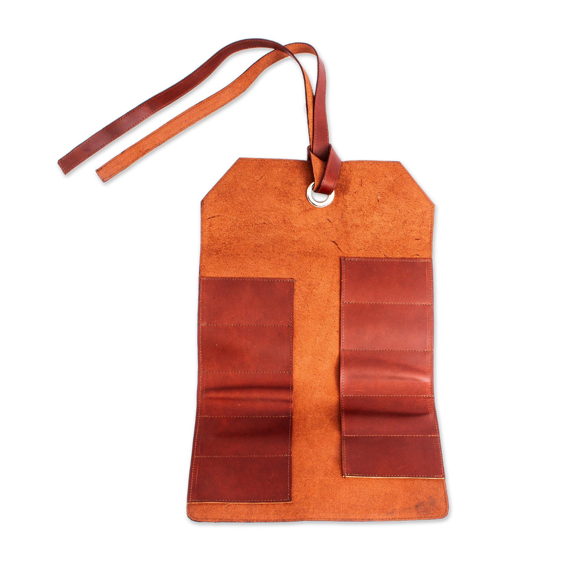 Artisan Crafted Chestnut Brown Leather Small Tool Roll Bag Ready for