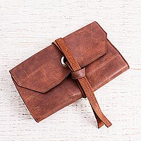 Leather small tool roll bag, 'Ready for the Job' - Artisan Crafted Tobacco Brown Leather Small Tool Roll Bag