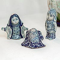Ceramic nativity scene, 'Puebla Nativity' (3 pieces) - Signed Handmade Talavera Style Nativity (3 Pieces)