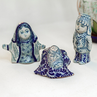 Belén de cerámica, (3 piezas) - Belén estilo talavera artesanal firmada (3 piezas)