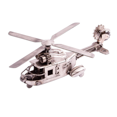 Recycled auto parts sculpture, 'Rustic Twin-Engine Helicopter' - Handmade Recycled Metal Helicopter Sculpture