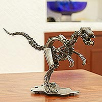 Recycled auto parts sculpture, 'Rustic Velociraptor' - Velociraptor Dinosaur Recycled Metal Sculpture