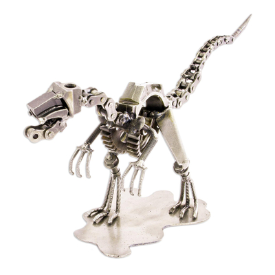 Skulptur aus recycelten Autoteilen - Velociraptor-Dinosaurier-Skulptur aus recyceltem Metall