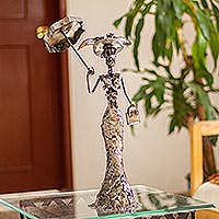 Recycled auto parts sculpture, 'Rustic Catrina I' - Handcrafted Scrap Metal Catrina Statuette