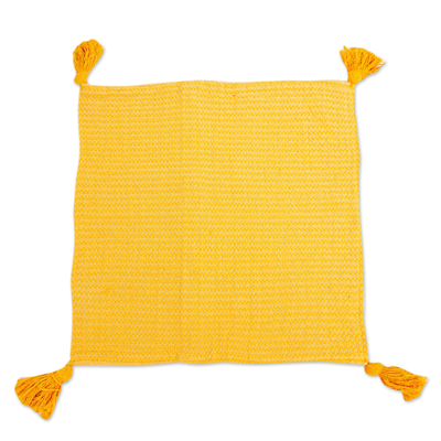 Cotton cushion cover, 'Marigold Memories' - Hand Loomed Yellow Cotton Cushion Cover