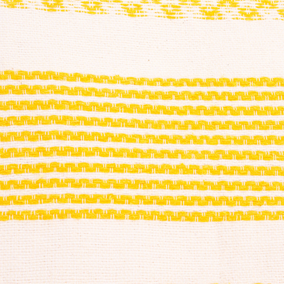 Kissenbezug aus Baumwolle - Handgewebter Kissenbezug in Weiß und Gelb