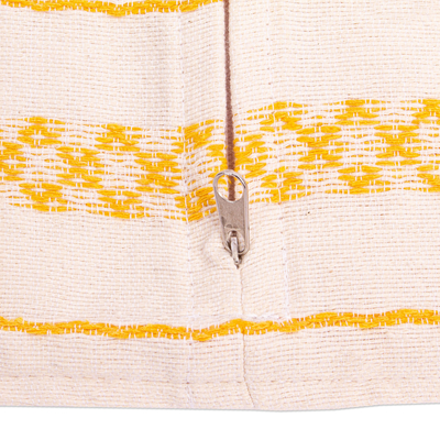 Cotton cushion cover, 'Millenary Marigold' - White and Yellow Hand Loomed Cushion Cover