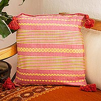 Cotton cushion cover, 'Sunny Strawberry' - Hand Woven Red and Yellow Cushion Cover