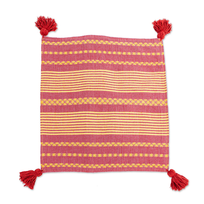 Kissenbezug aus Baumwolle - Handgewebter roter und gelber Kissenbezug