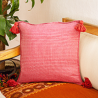 Cotton cushion cover, 'Sweet Strawberry' - Tasseled Strawberry Red Cushion Cover