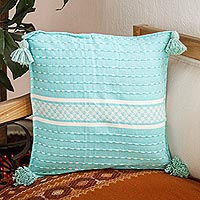 Cotton cushion cover, 'Cool Pool' - Naturally Dyed Cotton Cushion Cover