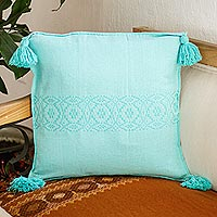 Cotton cushion cover, 'Oaxaca Sky' - Square Sky Blue Cushion Cover
