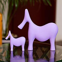 Resin sculptures, ´Gaspar and His Pup' (pair) - 2 Minimalist Purple Resin Dad Elephant and Baby Sculptures