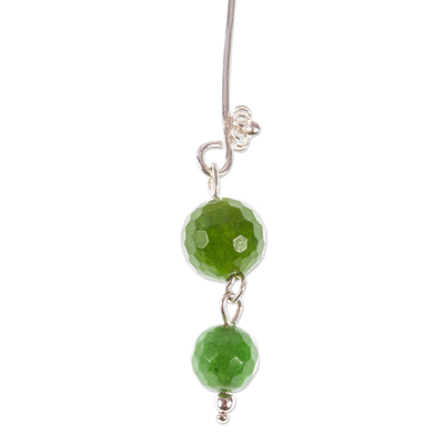 Agate dangle earrings, 'Lengthwise' - Green Agate and Sterling Silver Dangle Earrings