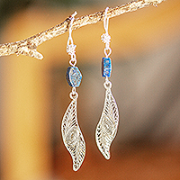 Sterling silver filigree dangle earrings, 'Laurel Leaf' - Mexican Sterling Silver Filigree Dangle Earrings