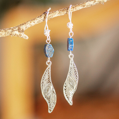 Sterling silver filigree dangle earrings, 'Laurel Leaf' - Mexican Sterling Silver Filigree Dangle Earrings