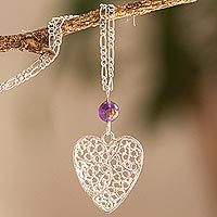 Sterling silver filigree pendant necklace, 'Ethereal Harmony' - Mexican Filigree Sterling Silver Heart Pendant Necklace