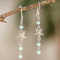 Sterling silver filigree dangle earrings, 'Primavera' - Sterling Silver Filigree and Czech Crystal Dangle Earrings