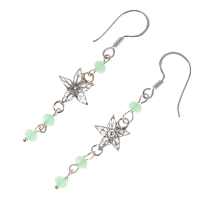 Sterling silver filigree dangle earrings, 'Primavera' - Sterling Silver Filigree and Czech Crystal Dangle Earrings