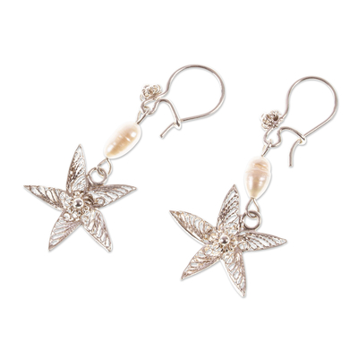 Ohrhänger mit filigranen Zuchtperlen, „Jasmine Stars“ – Ohrhänger mit filigranen Zuchtperlen und Zuchtperlen aus Sterlingsilber
